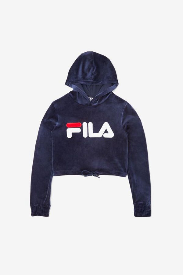 Fila Mikiny Damske Námornícka Modrá / Biele / Červené - Aitana Crop Velour Vypredaj - Slovakia 29310